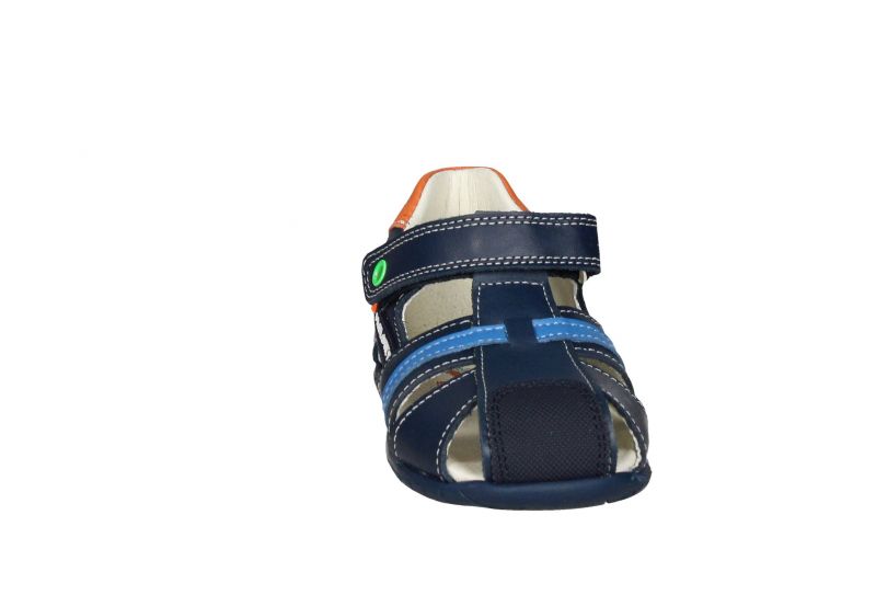 Sandalia Cubierta Piel Azul Velcro Talon Naranja