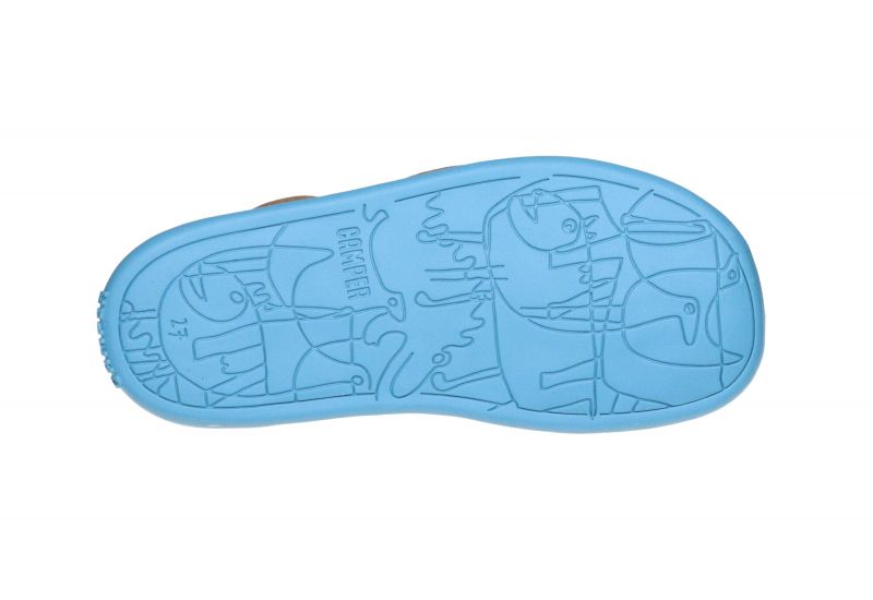Sandalia Cubierta Velcro Piel Azul 3 Tiras Talón Filo Piso Celeste