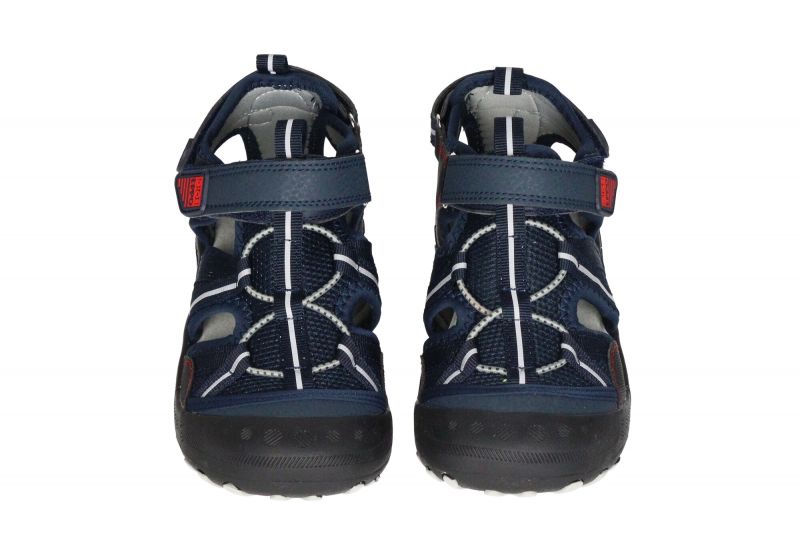 Sandalia Cubierta Velcros Azul Pespuntes Rojos Elastico Gris Pieza Punta Goma