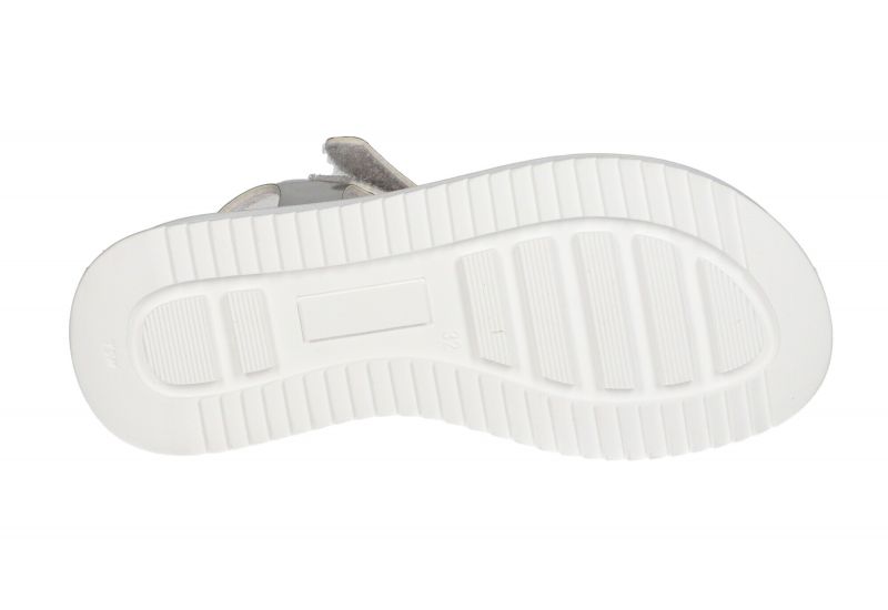 Sandalia Velcro Espejo Plata Pala Doble Tira Piso Grueso Blanco