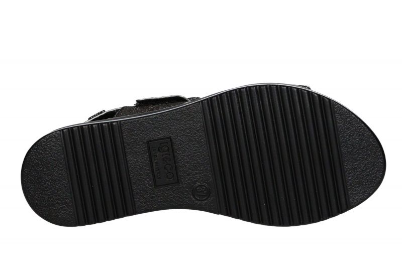 Sandalia Velcro Negro Brillo Tres Tiras Piso Grueso Blancoy Negro