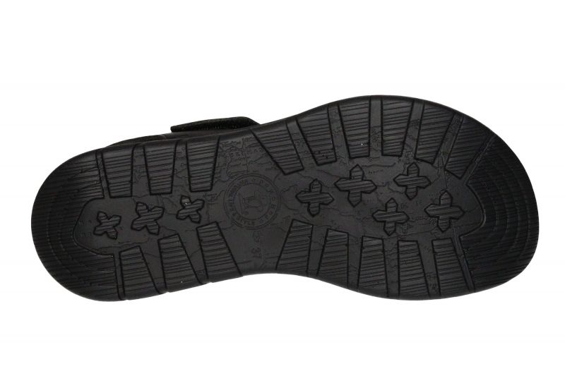 Sandalia Velcro Piel Negro Tres Tiras Piso Grueso