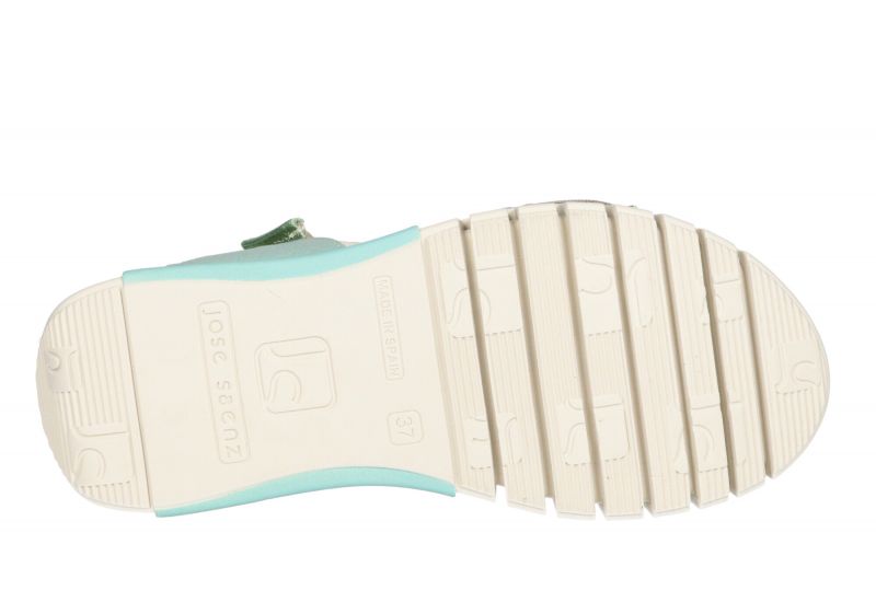 Sandalia Piel Verde/beige Velcros Dos Tiras Kaki Plataforma