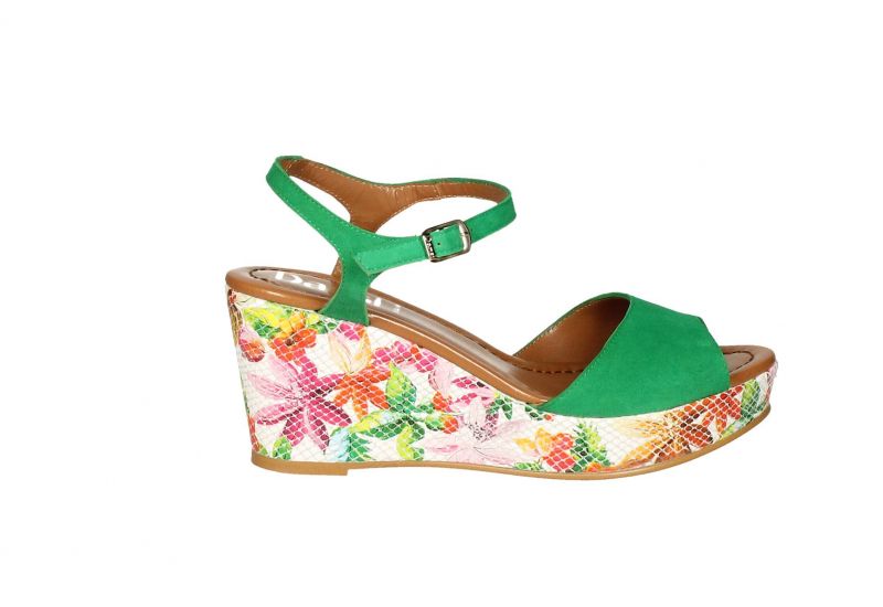 Sandalia Ante Verde Cu#a Multicolor Flores