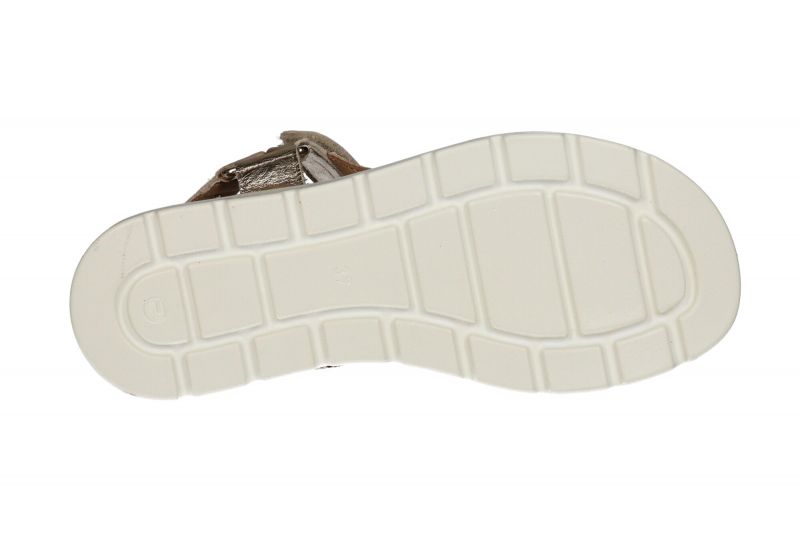 Sandalia Piel Oro Velcro Pala Eslabones Piso Blanco
