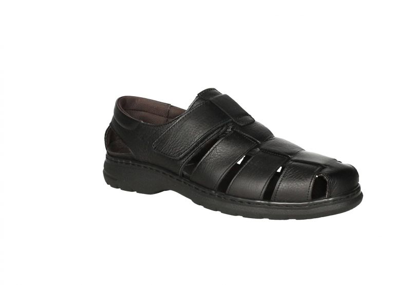 Sandalia Piel Negro Velcro Semicubierta