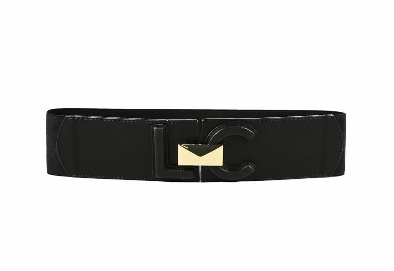 Cinturon Elastico Negro Lc Relieve Hebilla Alargada Metal Oro