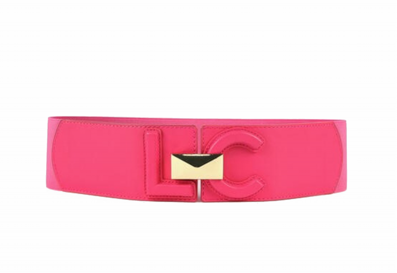 Cinturon Elastico Rosa Lc Relieve Hebilla Alargada Metal Oro