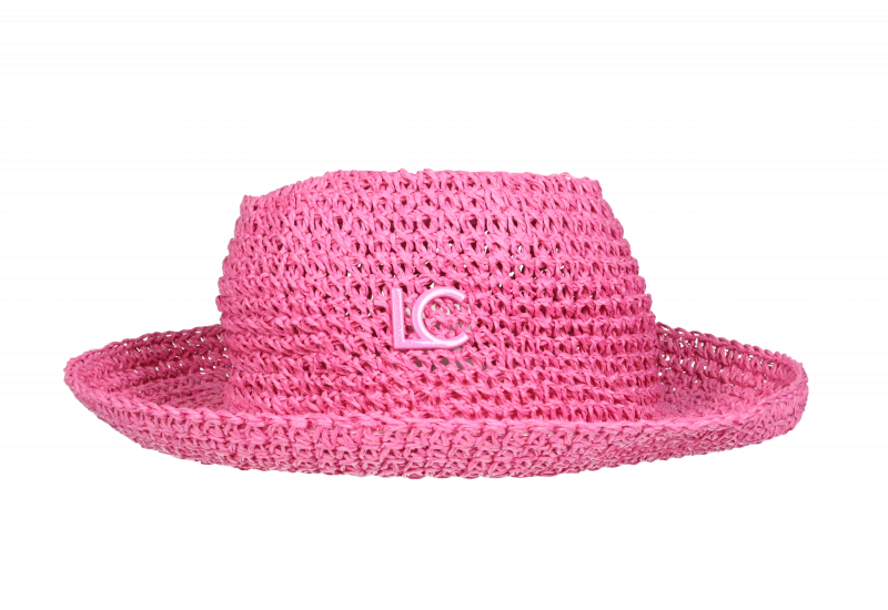 Sombrero Fuxia Crochet Efecto Rafia Logo Lacado Al Tono