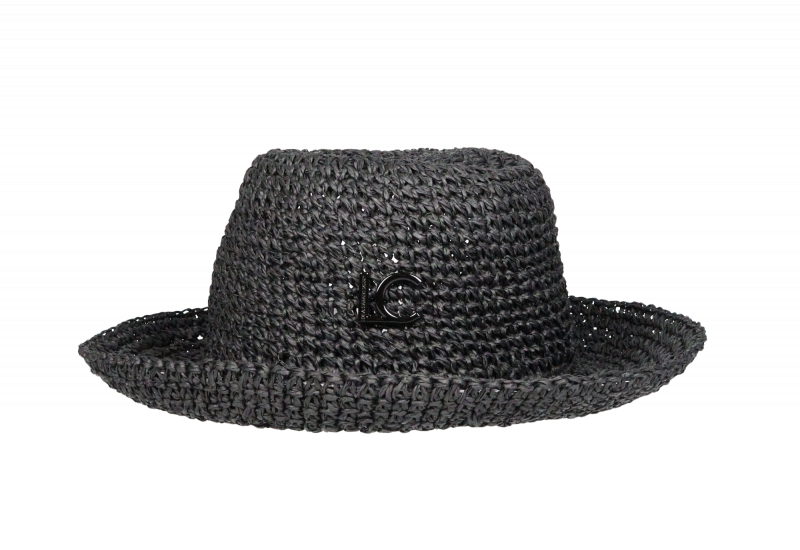 Sombrero Negro Crochet Efecto Rafia Logo Lacado Al Tono