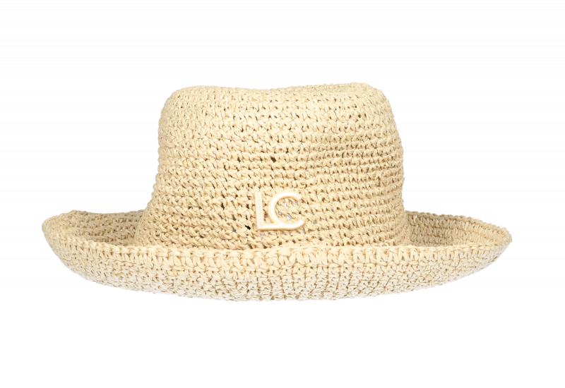 Sombrero Beige Crochet Efecto Rafia Logo Lacado Al Tono
