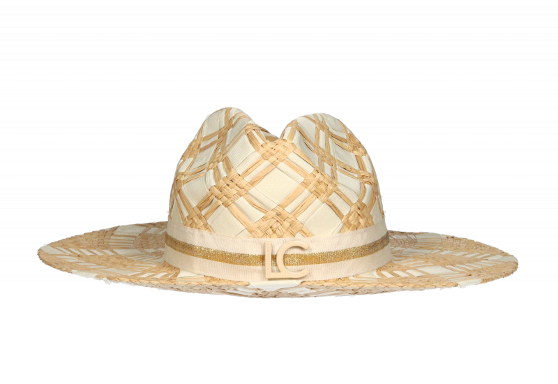 Sombrero Trenzado Beige/camel Banda Logo Lacado Al Tono