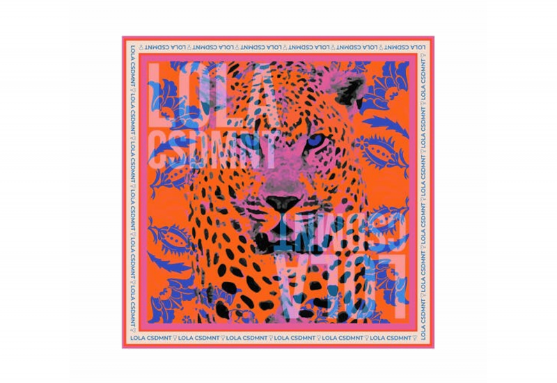 PaÑuelo Naranja/azul/lila Cara Leopardo