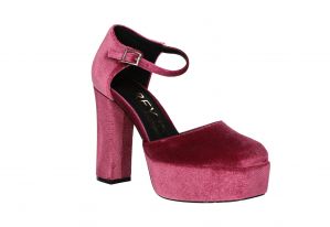 Zapato Terciopelo Rosa Oscuro Lados Abiertos Pulsera Hebilla