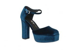 Zapato Terciopelo Azul Lados Abiertos Pulsera Hebilla