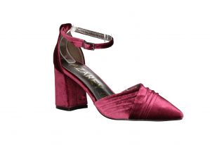 Zapato Terciopelo Rosa Oscuro Pala Cruzada Pliegues