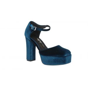 Zapato Terciopelo Azul Lados Abiertos Pulsera Hebilla