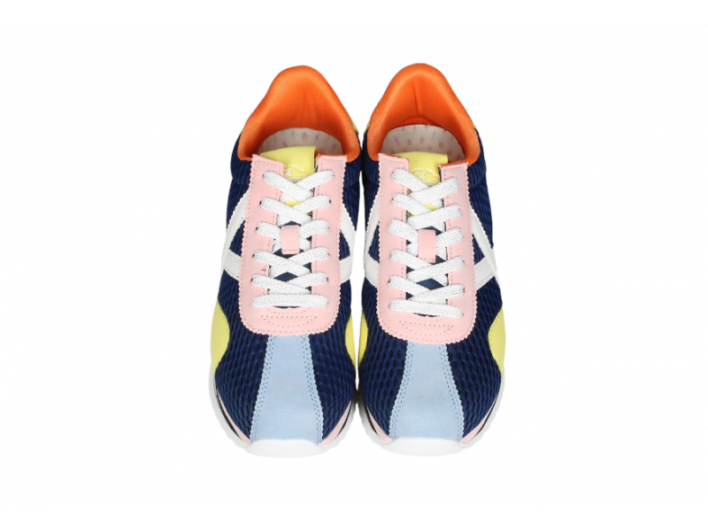 Sneaker Rejilla Calado/nobuck Azul-amarillo-rosa