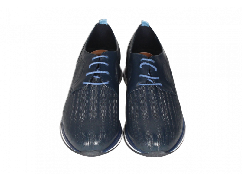 Zapato Cordon Piel Azul Grabado Piso Blanco/azul