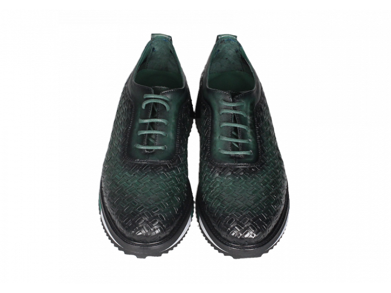 Zapato Cordon Piel Verde Pasados Piso Goma Negro/gris/verde