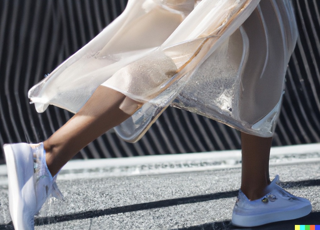 Zapatillas blancas con un vestido largo